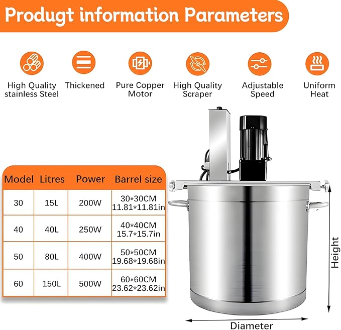 Automatic Pot Stirrer Mixer, 30L/40L/50L/60L Automatic Food Mixer, with 4-Blade Mixing Scraper, Stirring Speed Adjustable, for Making Jam, Sauce, and Soups. 60L