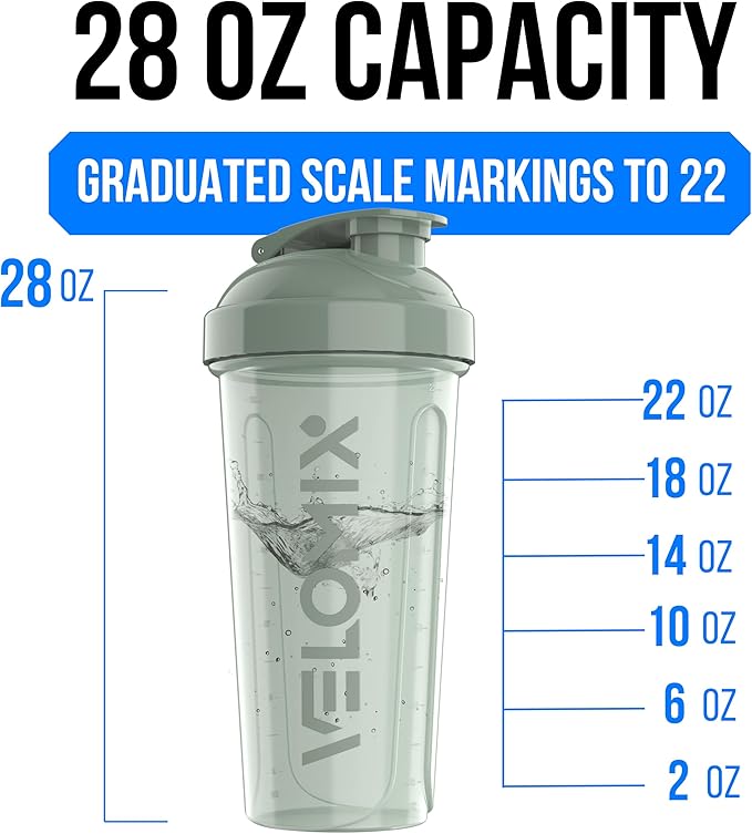 VELOMIX -4 PACK 28 Oz Protein Shaker Bottle for Protein Mixes -4x Wire Whisk | Leak Proof Shaker Cups for Protein Shakes | Large, Stackable Protein Shaker Bottle Pack | Dishwasher Safe (A4) Fresh Move