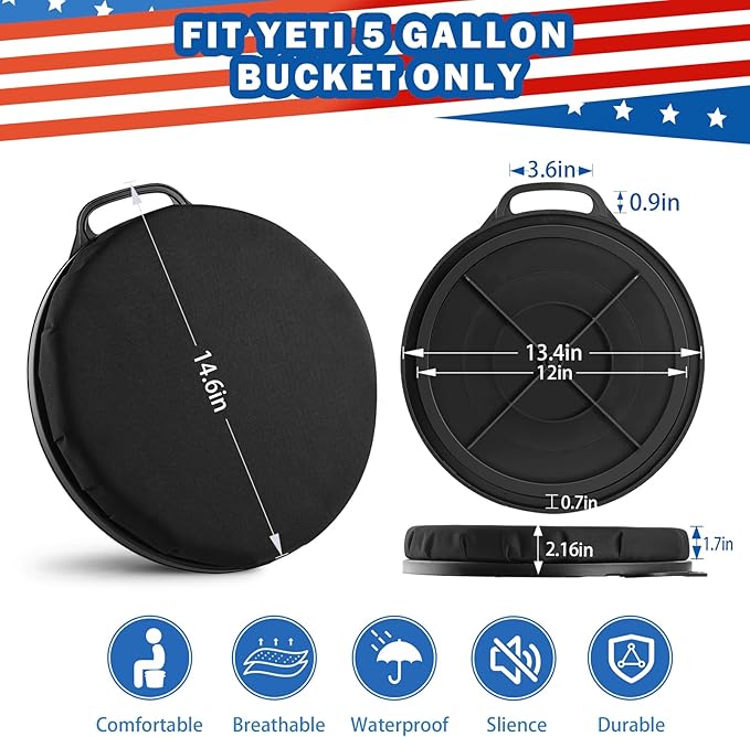 5 Gallon Bucket Seat for Yeti Bucket Only, 360 Degree Swivel Load Out Bucket Seat, 5 Gal Foam Cushion Bucket Lid Seat with Padded Top for Hunting Fishing Camping Outdoor