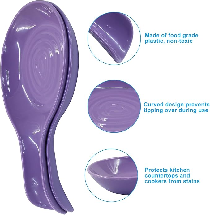 Purple Plastic Spoon Rest Set, Serving Spoon holder for Stove Top, Kitchen Utensil Rack for Tongs, Spatulas(4Pcs)