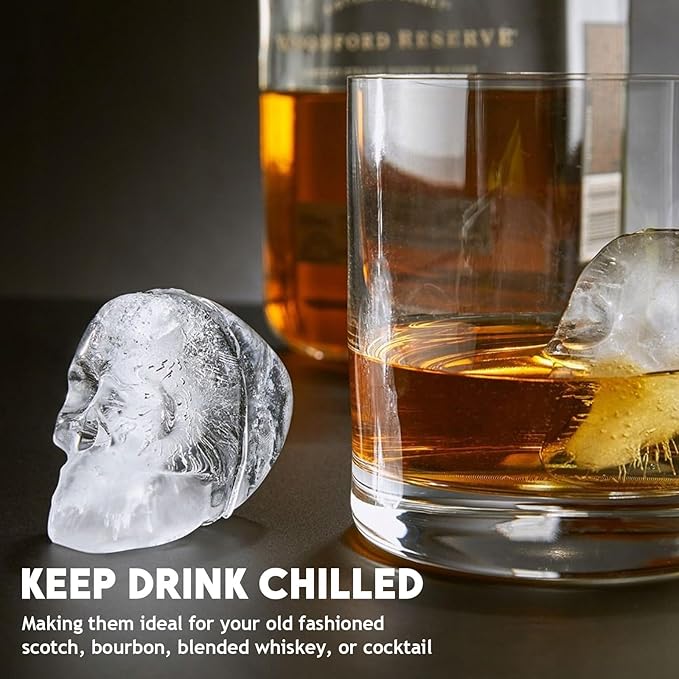 2 Pack Halloween Ice Cube Molds, Halloween Reusable Ice Cube Tray for Freezer, Black Silicone Ice Cube Tray with Lid, 3D Skull & Sphere Ice Cube Molds for Whiskey, Cocktails, Homemade Cold Drinks