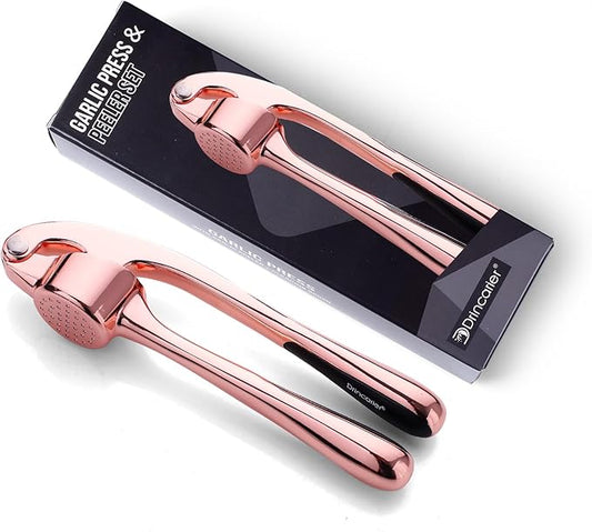 Kitchen Garlic Press, Rust Proof & Dishwasher Safe Garlic Mincer, Durable Garlic Crusher, Easy to Clean and Squeeze, Rose