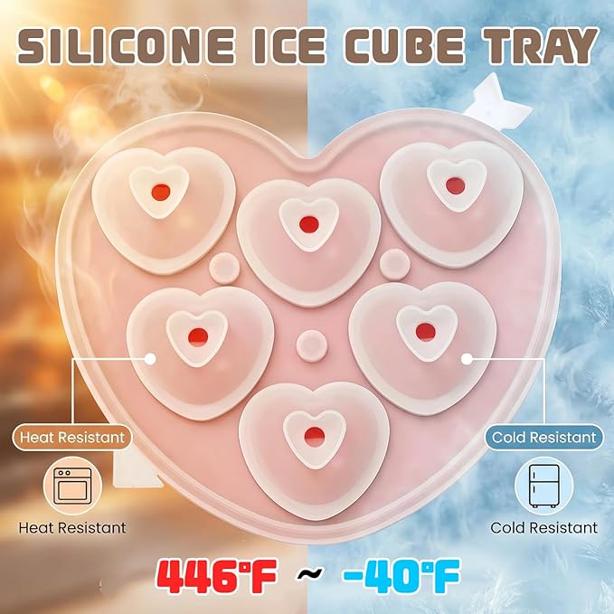 Heart-Shaped Ice Cube Trays - 6 Holes Silicone Ice Cube Tray, Love Heart Shape Ice Cube Mold for Chilling Whiskey Cocktails Drinks Beverages Iced Tea & Coffee (red)