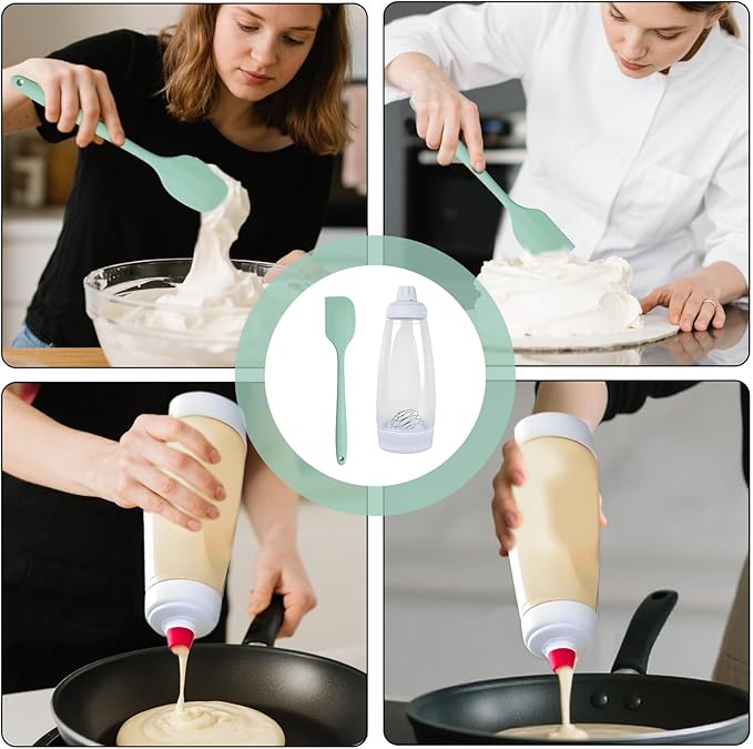Pancake Squeeze Bottle,Pancake Batter Dispenser Bottle,With Whisk Ball And Stand Base,Squeeze Kitchen Pancake Shaker,For Cupcakes, Muffins,Crepes,Kitchen Baking Tool