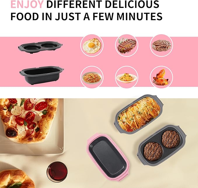 Microwave Egg Cooker, Egg Poacher, 2 Eggs fryer, Microwave Grill Sandwiches Maker, Quick-Heat 2-Piece Multi-use for Breakfast, Non-Stick, Dishwasher Safe, Portable for Home, Travel, Pink