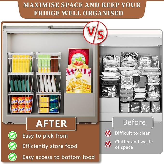 Enhanced Leak-Proof Bottom - Freezer Organizer Bins ，6 Pack Stackable Deep Freezer Organizer Bins for 7 Cu.FT Small Chest Freezer，organization and storage，pantry organizers（white）