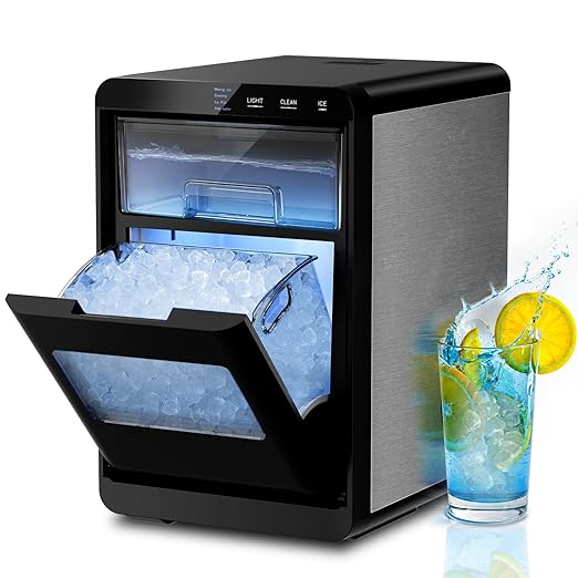 Kismile Nugget Ice Maker Countertop, 44Lbs/Day Sonic Ice Machine, Fast Ice Ready in 10–14 Mins, 2026 Upgraded Small Ice Maker with Self-Cleaning for Home, Party, RV & Office