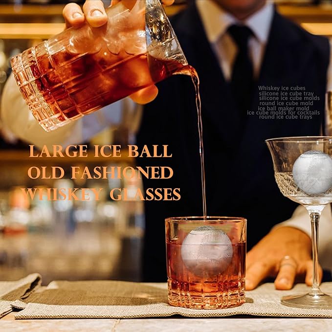 AIBIRUIWhiskey Ice Cubes Mold,2 x 8 PCS x 1.8 inch Whiskey Ice Cubes,Circle Ice Cube Tray with Lid and Bin,Sphere Ice Ball Maker Mold,Round Ice Cube Mold for Cocktails
