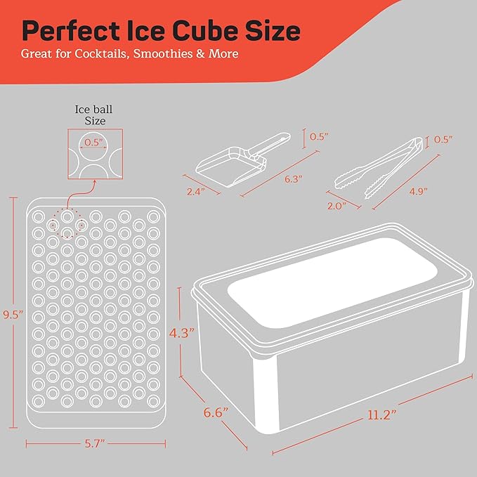Emporio Kitchen Round Ice Cube Tray Set Pack of 1, BPA-Free Stackable Trays with Lid & Tongs, 104 Ice Balls Per Tray for Whiskey, Drinks, and Cocktails, Quick Release Round Ice Cube Mold, Blue