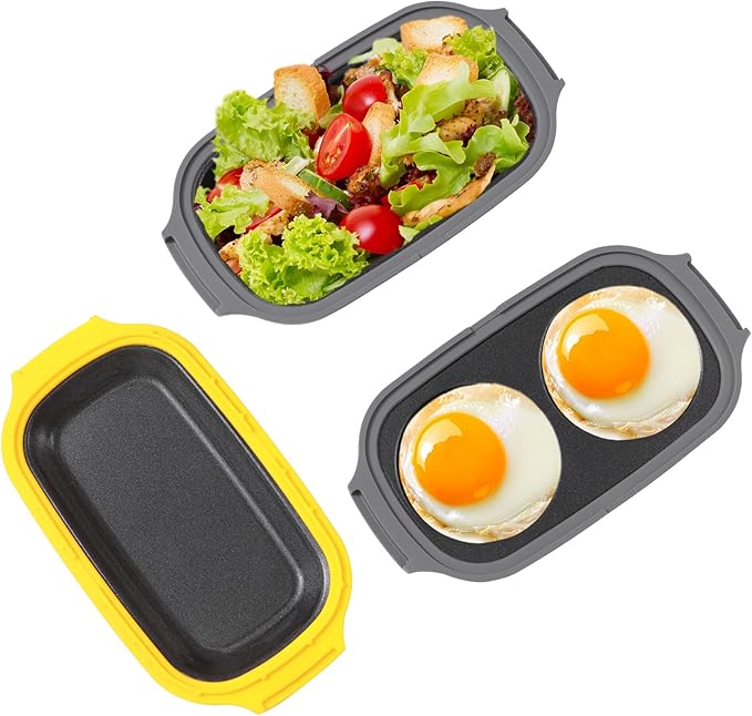 Microwave Egg Cooker, Egg Poacher, 2 Eggs fryer, Microwave Grill Sandwiches Maker, Quick-Heat 2-Piece Multi-use for Breakfast, Non-Stick, Dishwasher Safe, Portable for Home, Travel, Yellow