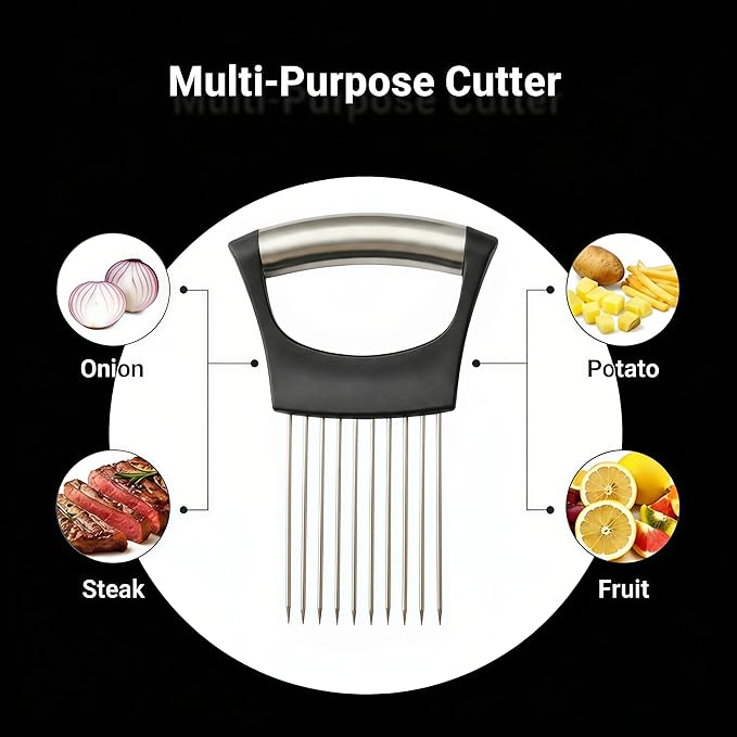 2025 Upgraded Onion Slicer, Onion Holder Chopper for Slicing, Chopper Slicer Assistant Tool, Cutter for Slicing of Meat, Potato, Tomato Kitchen Gadgets (3, Black)