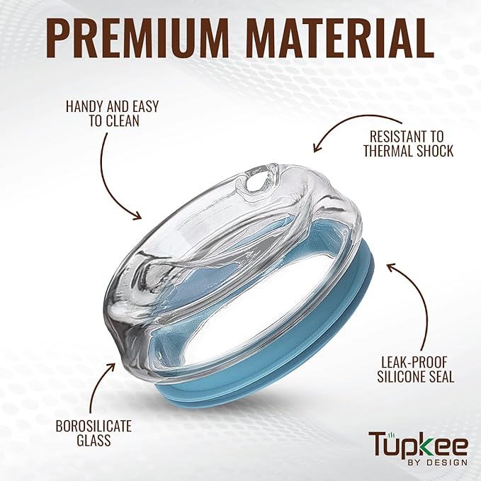 Tupkee Glass Sip Lid Niagara - Replacement Double Wall Glass Tumbler, 14oz & 8oz Hand Blown Travel Mug