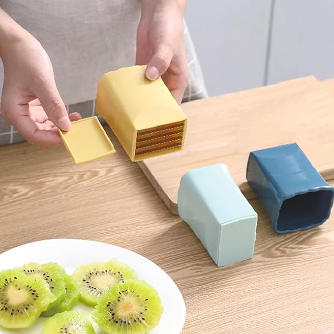 Tulobi 2-Piece Strawberry Slicer, Mini Fruit Slicer Cup, Stainless Steel, Quickly Makes Fruit & Vegetable Salad, Creative & Convenient Kitchen Gadget (Navy Blue + Yellow)