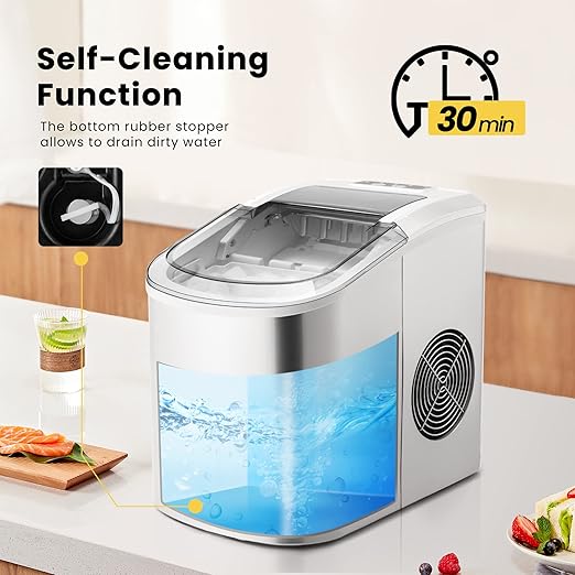 VIVOHOME Electric Portable Compact Countertop Automatic Ice Cube Maker Machine with Hand Scoop 10 Ice Bags and Self Cleaning Function 27lbs/Day Silver