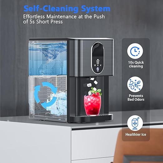 Kndko Nugget Ice Makers Countertop, 44lbs/24H Pebble Ice Machine with Self-Cleaning Dispenser, Soft Chewable Pellet Ice, 3.3lbs Storage for Home/Kitchen/Office/Party, Black