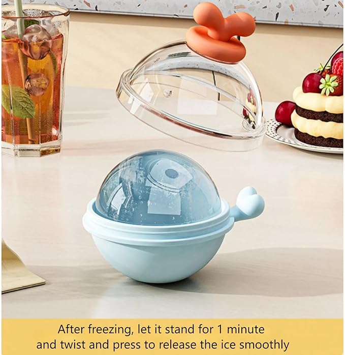 4pcs Ice Cube Mold Ball Boxes with Lid, 2.36in Diameter Large Sphere Ice Maker for Whiskey Cocktail or Sparkling Water, TEB & PET Materials