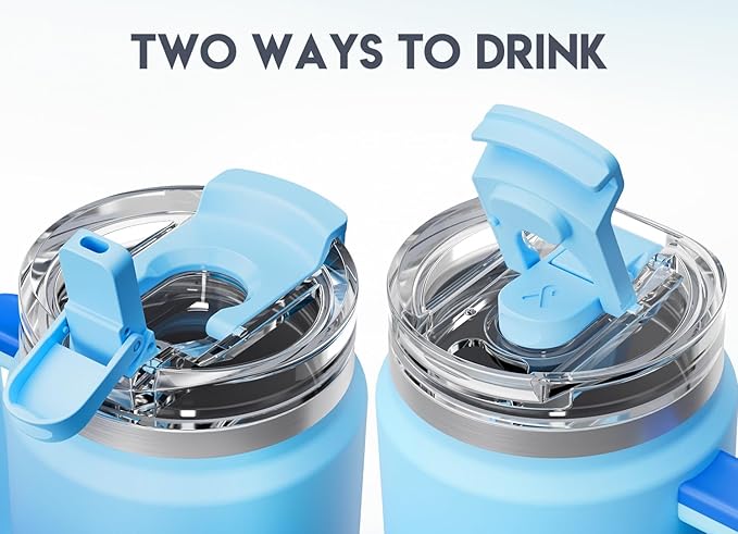 Meoky 40 oz Tumbler with Handle and Straw, Insulated Tumbler with Lid and Straw, Stainless Steel Travel Mug, Keeps Cold for 34 Hours, 100% Leak Proof, Fits in Car Cup Holder (Sky)