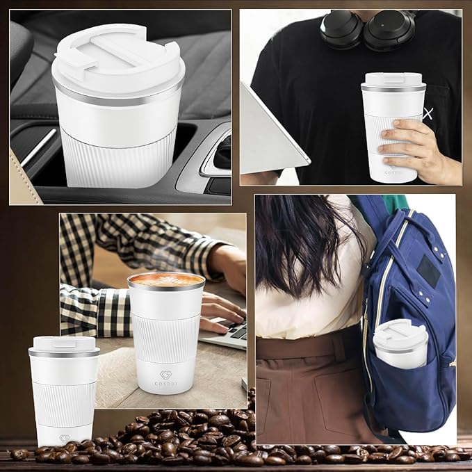 CS COSDDI 12 oz Stainless Steel Vacuum Insulated Tumbler Coffee Travel Mug- Travel Mug Spill Proof with Lid - Coffee Cups for Keep Hot/Ice Coffee,Tea and Beer