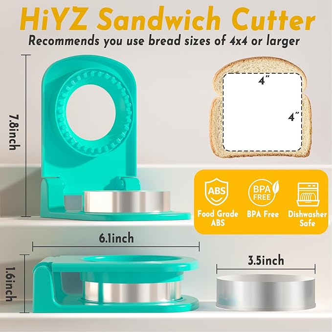 HiYZ Sandwich Cutter and Sealer - Stainless Steel Decruster Sandwich Maker - Peanut Butter and Jelly Crustless Sandwich Bread Pancake Maker Cookie Cutter for Kids Children Boys Girls (Green)