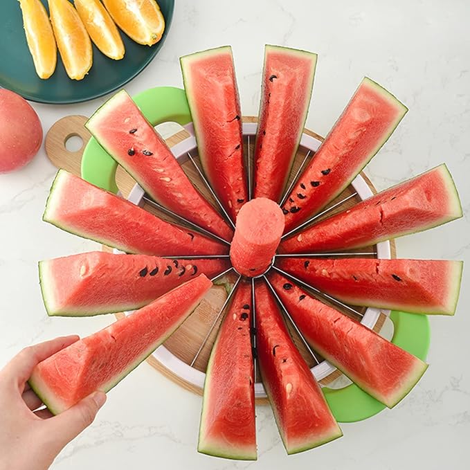 Extra Large Watermelon Slicer Cutter Comfort Silicone Handle Stainless Steel Round Divider for Cantaloup Melon,Pineapple,Honeydew,Cutting Slicing Kitchen Tools