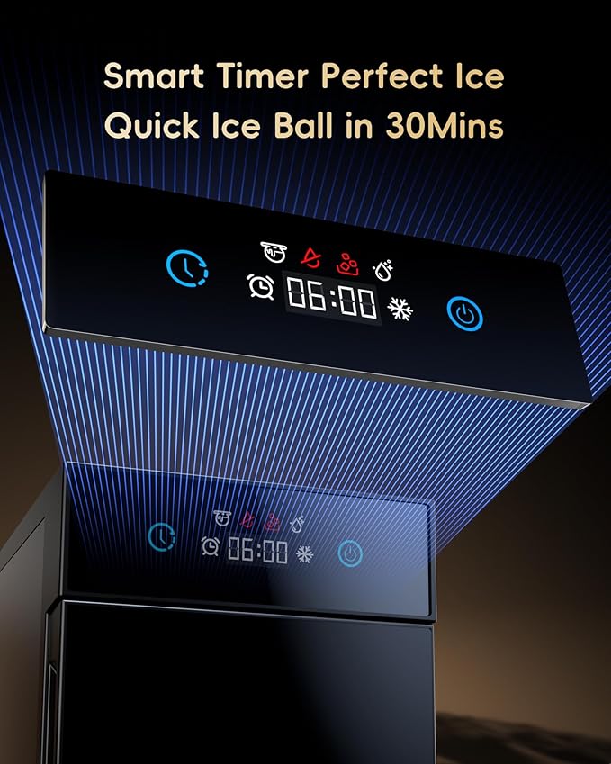 ecozy 2.1" Clear Ice Ball Maker Countertop with CrystalFlux Technology, Minimal Footprint Sphere Ice Maker with 8H Timer, 1 pc in 30 Mins, 48 pcs/Day, Self-Cleaning for Home Bar Whiskey & Bourbon