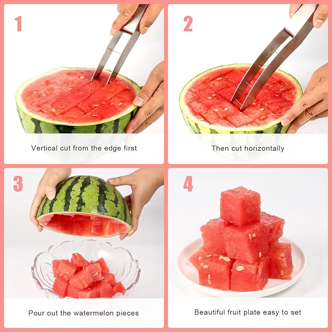 LUTER Watermelon Cutter, Stainless Steel Watermelon Cutting Tool, Practical Fruit Cutting Tool, Fruit Cutting Tool for Party, Camping, Fruit Shapes