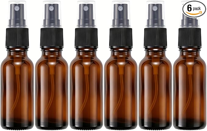 6Pcs 15ml 0.5oz Amber Glass Fine Mist Spray Bottles Refillable Travel Cosmetic Containers Perfume Sample Bottles with Black Sprayers for Essential Oils Cleaning Products Aromatherapy