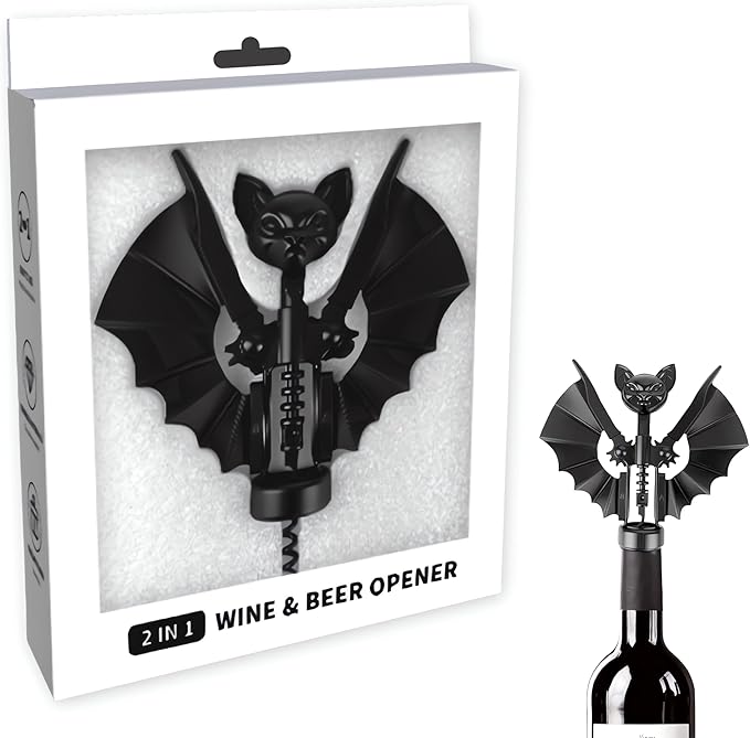 Ghost Bat Bottle Opener, Aluminum Alloy 2-in-1 Wine & Beer Opener, Suitable for Kitchens and Home Bars, Halloween and Gothic Decorative Ornament, Unique Gift for Wine Lovers