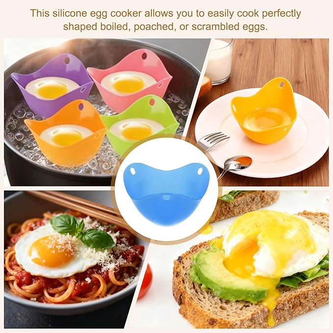 uxcell 8 Pack Egg Poacher, Nonstick Silicone Egg Poacher Cups Poached Cups Kitchen Breakfast Gadget for Microwave Air Fryer Stove Top Cooking Boiled Poached, Blue