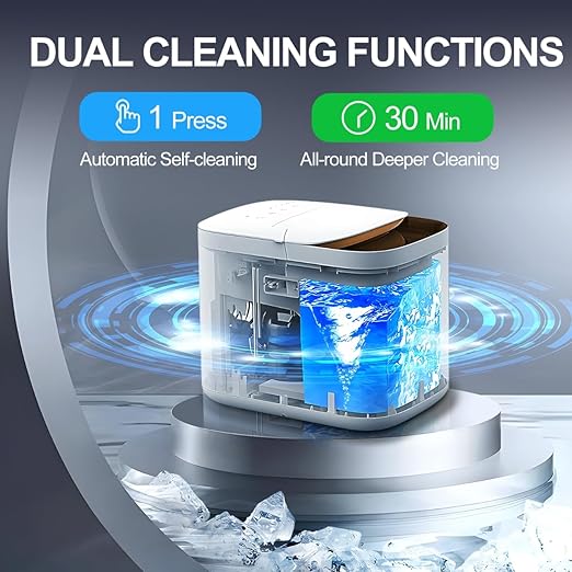 Smart Countertop Ice Makers, Deeper Self-Cleaning in 30-Minute, 33lbs/24H, 6 Mins 9 Bullet Ice, Portable Ice Maker Machine with APP Remote Control & Compact White Design for Kitchen Home Office RV