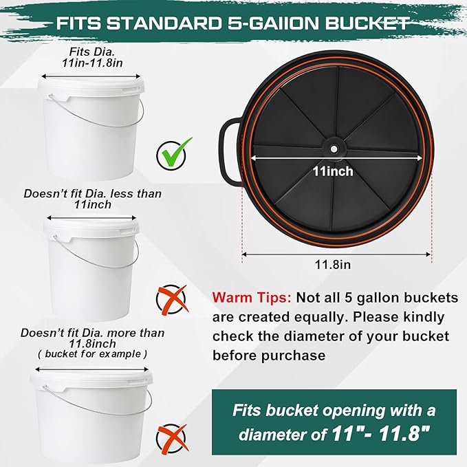 Reallnaive 2 Pcs 5 Gallon Bucket Seat Lid with 3.94" Thick Foam Cushion,360° Swivel Bucket Lid Seat for Hunting Ice Fishing Gardening Camping, Black & Green