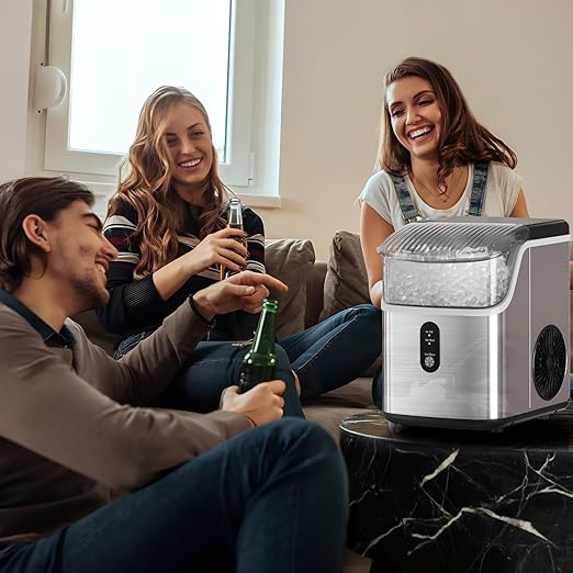 Antarctic Star Nugget Ice Maker Countertop, Chewable Nugget Ice Machine with Automatic Cleaning, Fast Ice Making 34Lbs/24H, One Click Operation for Office/Home/Bar (Stainless Steel Silver)