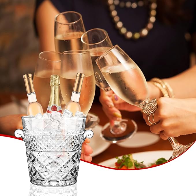 Ice Bucket Wine Bucket，Clear Glass 2 Liter Tub for Drinks and Parties, Food Grade, Perfect for Wine, Champagne or Beer Bottles