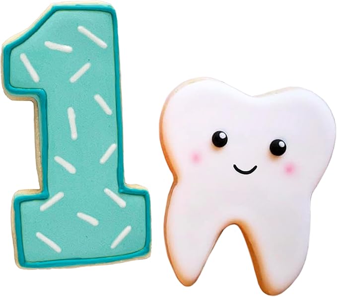 Ann Clark 2-Pc First Tooth Cookie Cutters Set (Tooth & Number 1), Made in USA