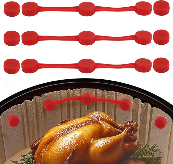 3 Sets Air Fryer Magnet Silicone Buckle, Secure Locking Disposable Liners Heat-Resistant & Prevent Paper Burns Magnetic Clips Holder for All Iron Air Fryer Accessories (Red)