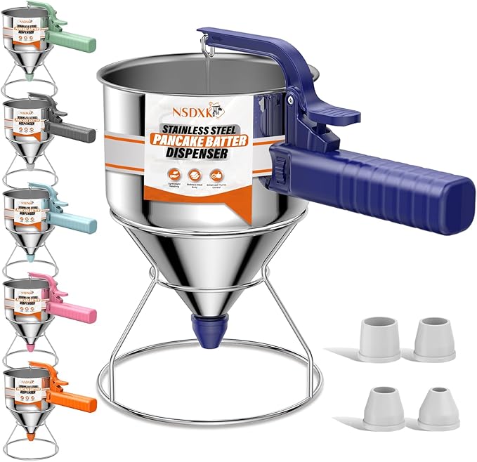 40oz Pancake Batter Dispenser, Stainless Steel Cake Dispenser with Stand, Great for Pancakes, Cupcake, Waffle or Any Baked Goods, Durable, Leak-Free, Klein Blue