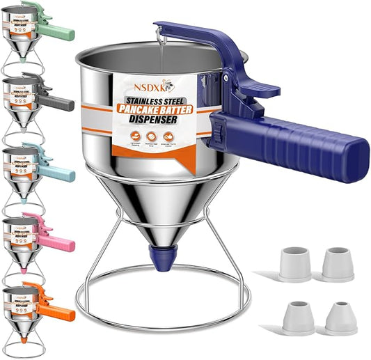 40oz Pancake Batter Dispenser, Stainless Steel Cake Dispenser with Stand, Great for Pancakes, Cupcake, Waffle or Any Baked Goods, Durable, Leak-Free, Klein Blue