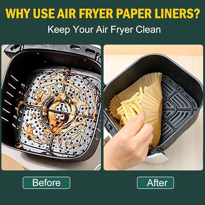 Air Fryer Disposable Paper Liners Square, Non-Stick Parchment, AirFryer Accessories for Baking Microwave Oven Frying Pan, Oil Proof, Water Proof (125PCS, 8inch)