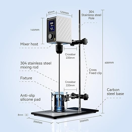 Electric Overhead Stirrer 60L Digital LCD Mixer 100-2000 RPM Variable Speed Lab Stirrer with Timer Stand & Rod for Laboratory