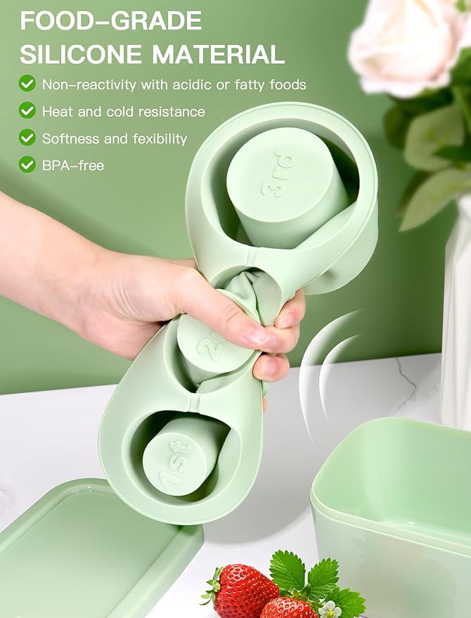 Ice Cube Tray for Tumbler Cup 30Oz-40Oz, 3 Pcs Silicone Cylinder Ice Mold with Lid and Bin for Freezer, Easy Fill and Release Ice Maker for Whiskey, Cocktail BPA-Free (Green, 30Oz-Type1)
