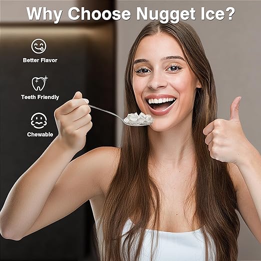 Antarctic Star Nugget Ice Maker Countertop, Chewable Nugget Ice Machine with Automatic Cleaning, Fast Ice Making 34Lbs/24H, One Click Operation for Office/Home/Bar (Stainless Steel Silver)