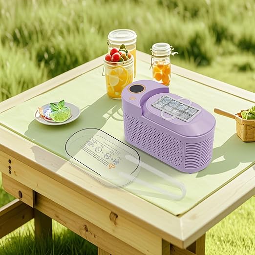 Portable Small Ice Maker, Mini Ice Cube Maker Countertop, 12V/AC Dual Power Quiet Compact Ice Machine with Clear Cover and Clip, for Home Kitchen, Camping RV, Dormitory, Office (Purple)