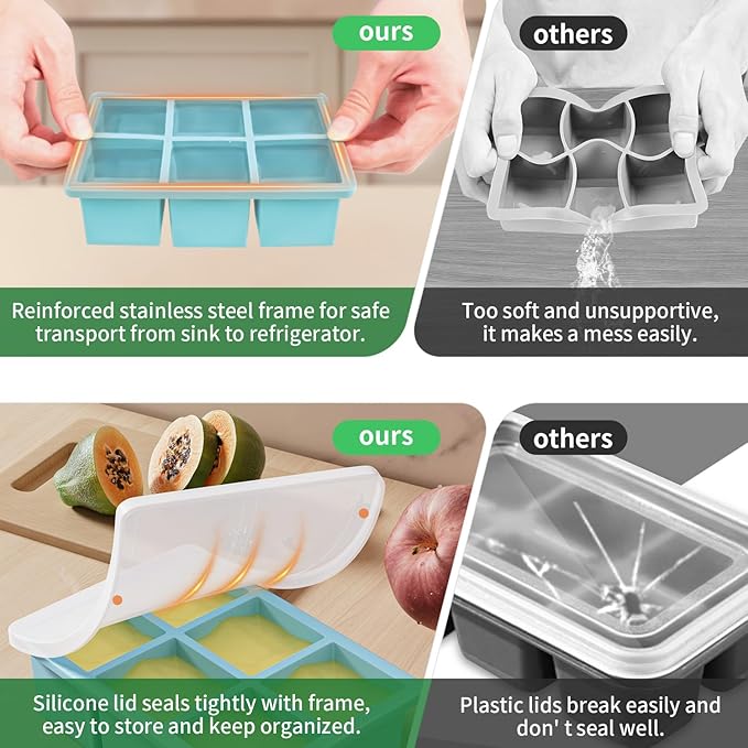 Large Ice Cube Tray for Whiskey: FDDBI Silicone Ice Cube Trays with Lid - 2Pack Big Square Old Fashioned Ice Cube Maker for Cocktail - 2inch Huge Cubed Ice Trays for Whisky