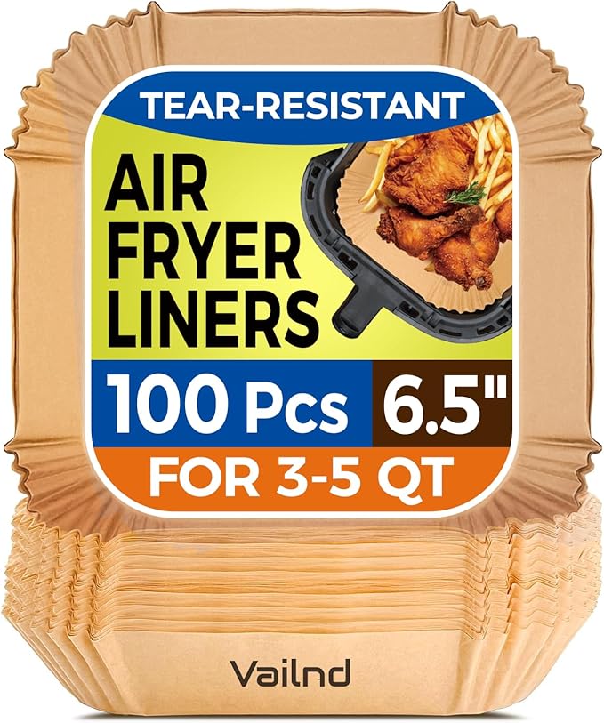 Air Fryer Paper Liners Disposable: 100PCS Non-Stick Air Fryer Parchment Paper, Food Grade Baking Sheets for Baking Roasting Microwave (6.5IN-Square)