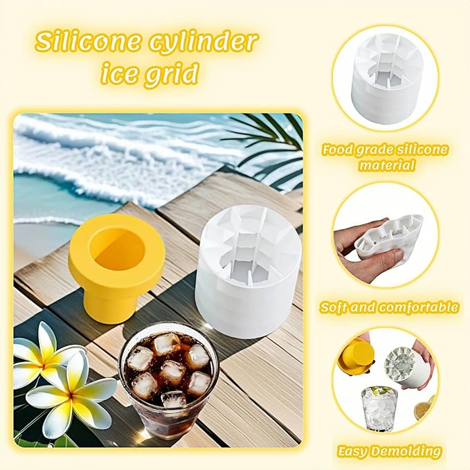 3D Upgraded Silicone Ice Cube Tray with Easy Release-30 Cubes, Leak-Proof&Space-Saving for Freezer,RV,Office-BPA-Free Fast Ice Maker for Drinks,Cocktails, Party (Includes Travel Ice Bucket) (Yellow)