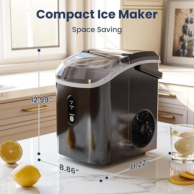 Antarctic Star Nugget Ice Makers Countertop with Auto-Cleaning, 35lbs/Day, Portable Sonic Ice Machine with Handle, Basket and Scoop for Home/Kitchen/Office/Camping(Stainless Steel Black)