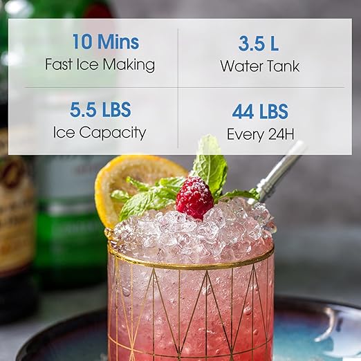 Nugget Ice Maker Countertop with Water Tank, Ready in 10 Mins, 45lbs Per Day, Auto-Cleaning, Chewable Ice Maker with Basket and Scoop, for Home/Party/RV/Camping (Black)