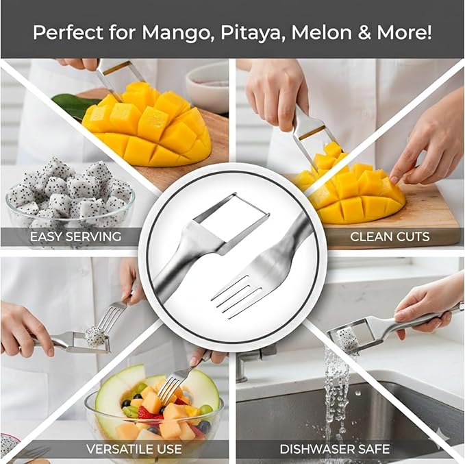 Stainless Steel Watermelon Cutter – Dual-Head Slicer and Fork Tool, Summer Fruit Cutting Tool for Home Kitchens (2-Pack)