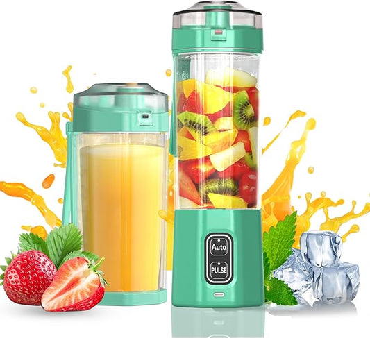 Portable Blender, 360 Watt Personal Blenders with Pulse Mode, Shakes and Smoothies, 6000mAh, BPA Free 24 Oz Blender Cup with 6 Blades and Lid, USB-C, Self Cleaning Portable Juicer For Travel, Green
