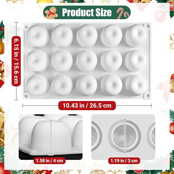 Apple Silicone Mold, 15-Cavity Shape Mousse Cake Molds, 3D Fruit Ice Cream Candy Molds, Non-Stick Sphere Silicone Molds for Chocolate French Fruit Cake Decoration